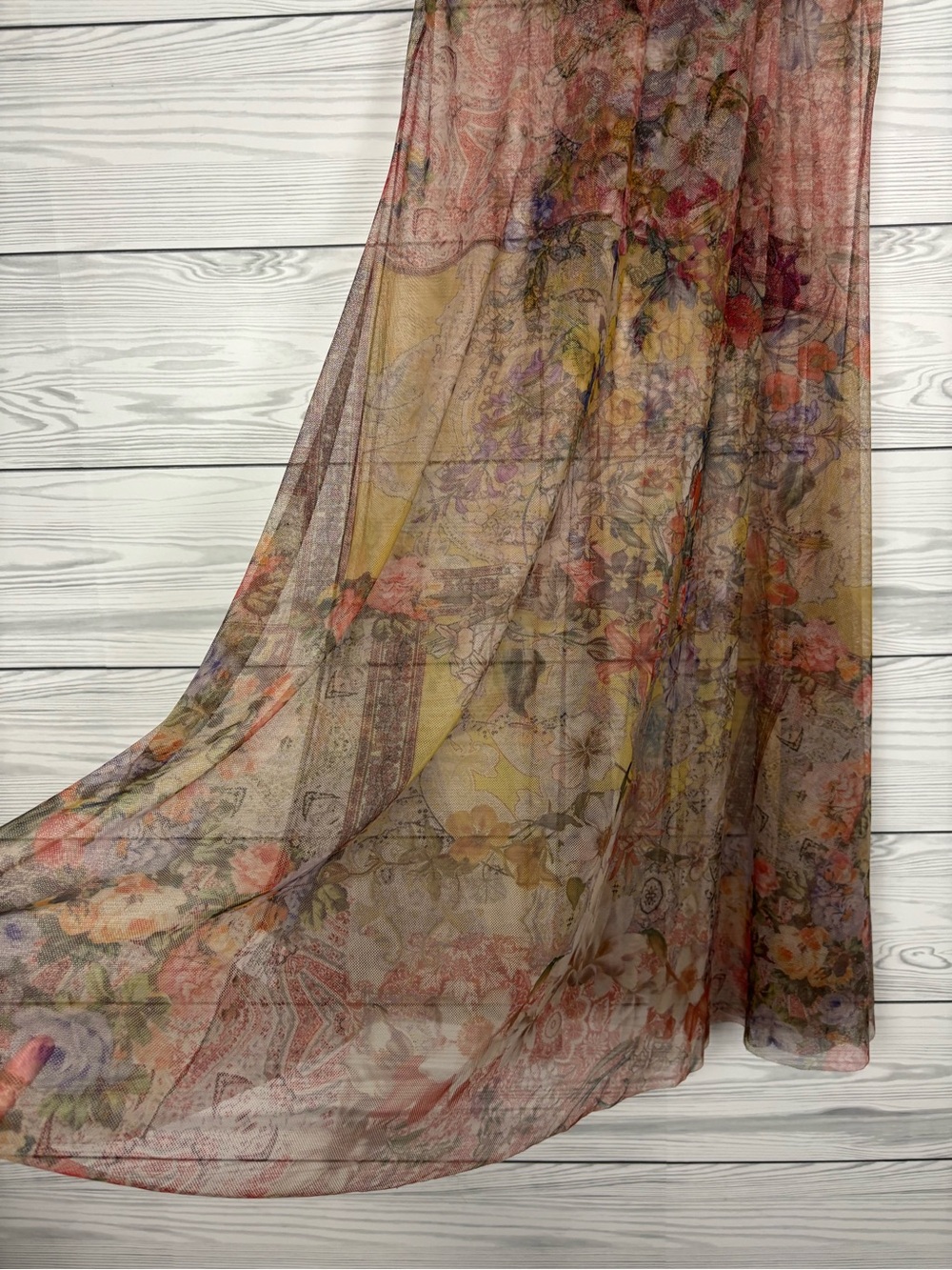 Johnny Was Sheer Floral Embroidered Dress in Pink, Blue, Green - Picture 9 of 10